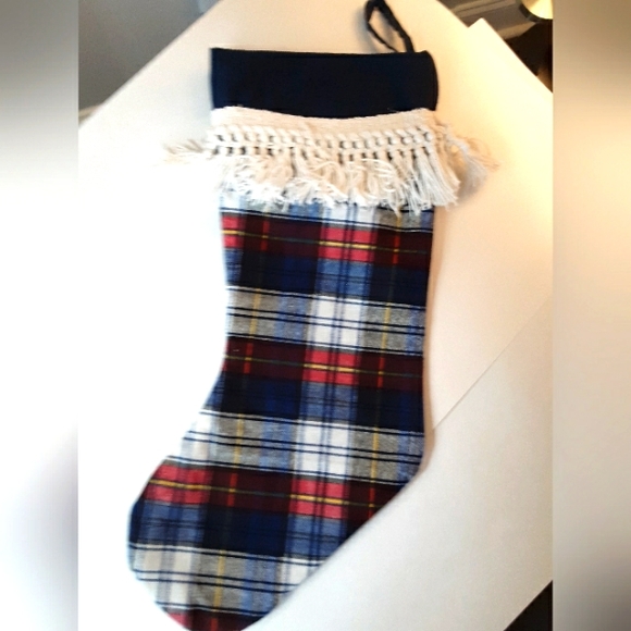 Other - Christmas stocking. Fringed. Blue red white plaid.